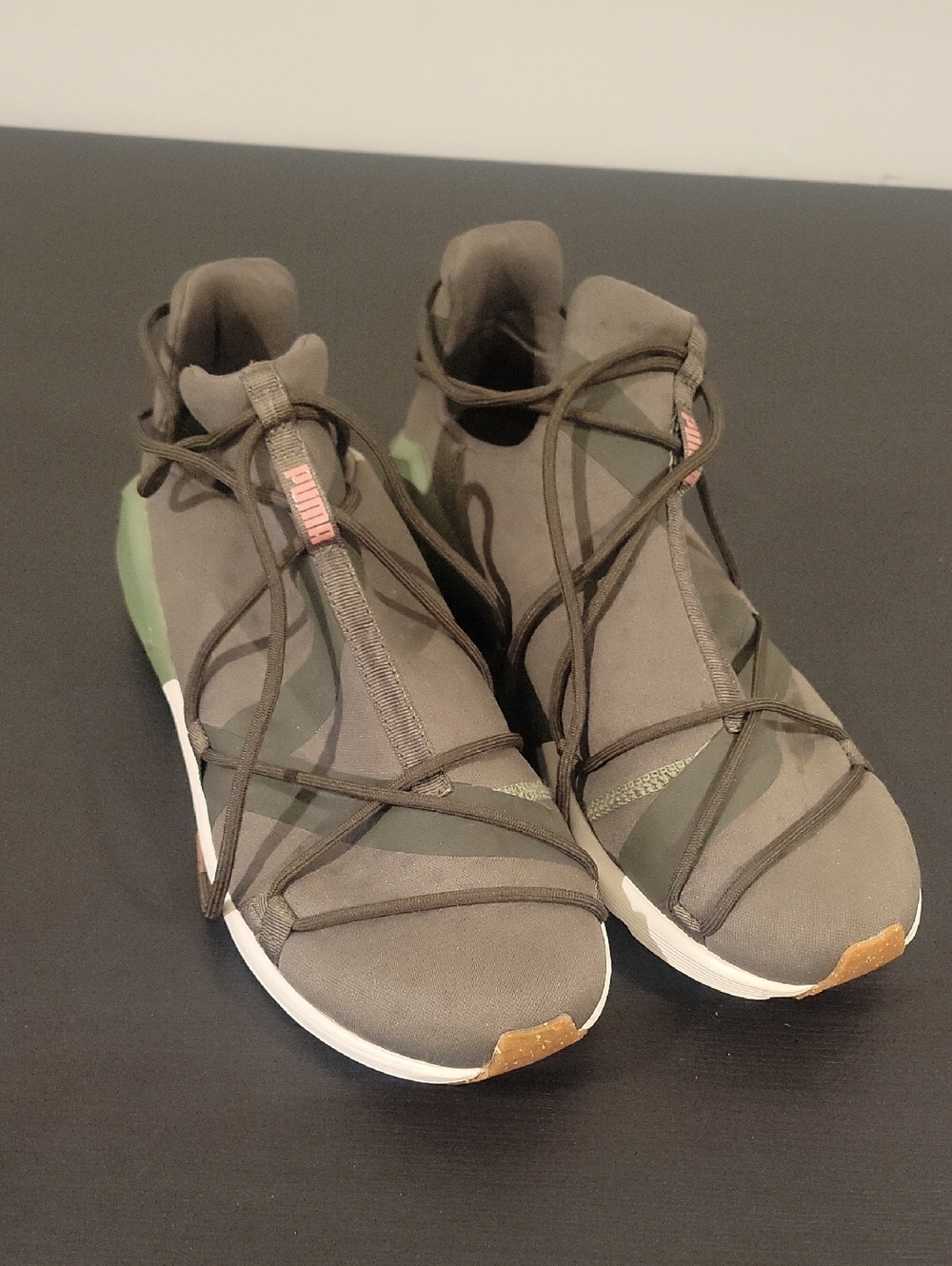 Puma Women's Olive Green Slip-On Lace-Detail Sneakers